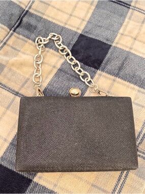 Black Textured Clutch - Chain Strap